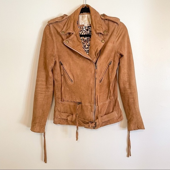 Sara Berman Tan Suede Moto Biker Jacket XS - Picture 12 of 16